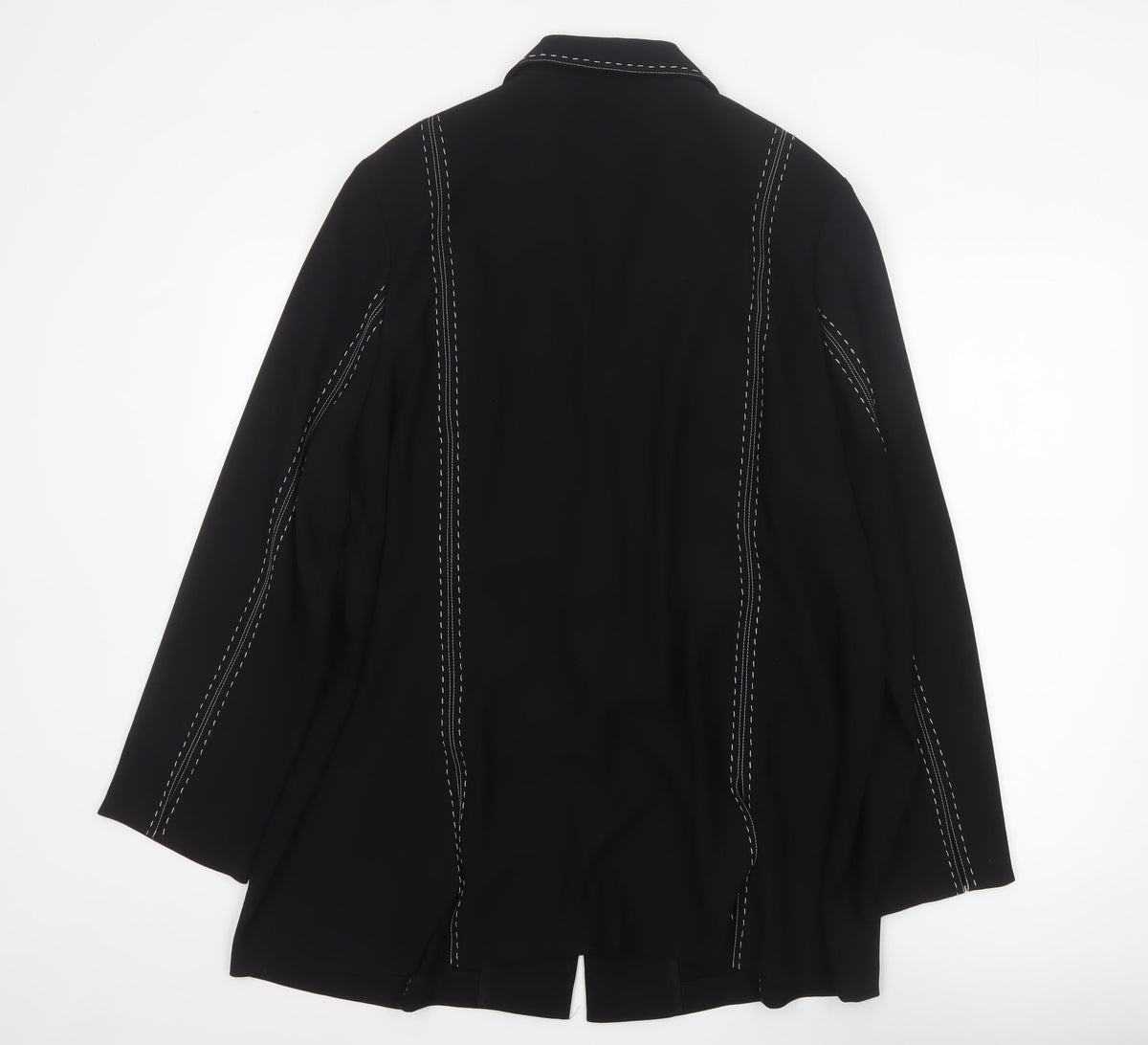 Claudia Stevens Women Black Size 24 Long Blazer White Stitch Tailored