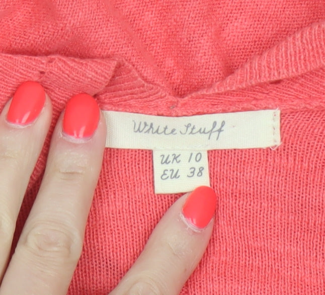 White Stuff Women Pink UK 10 Open Knit Long Sleeve Cardigan