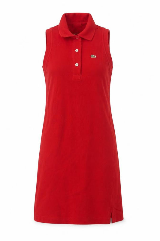 Lacoste Women Red UK 10 Shirt Dress Sleeveless Cotton Collared Logo