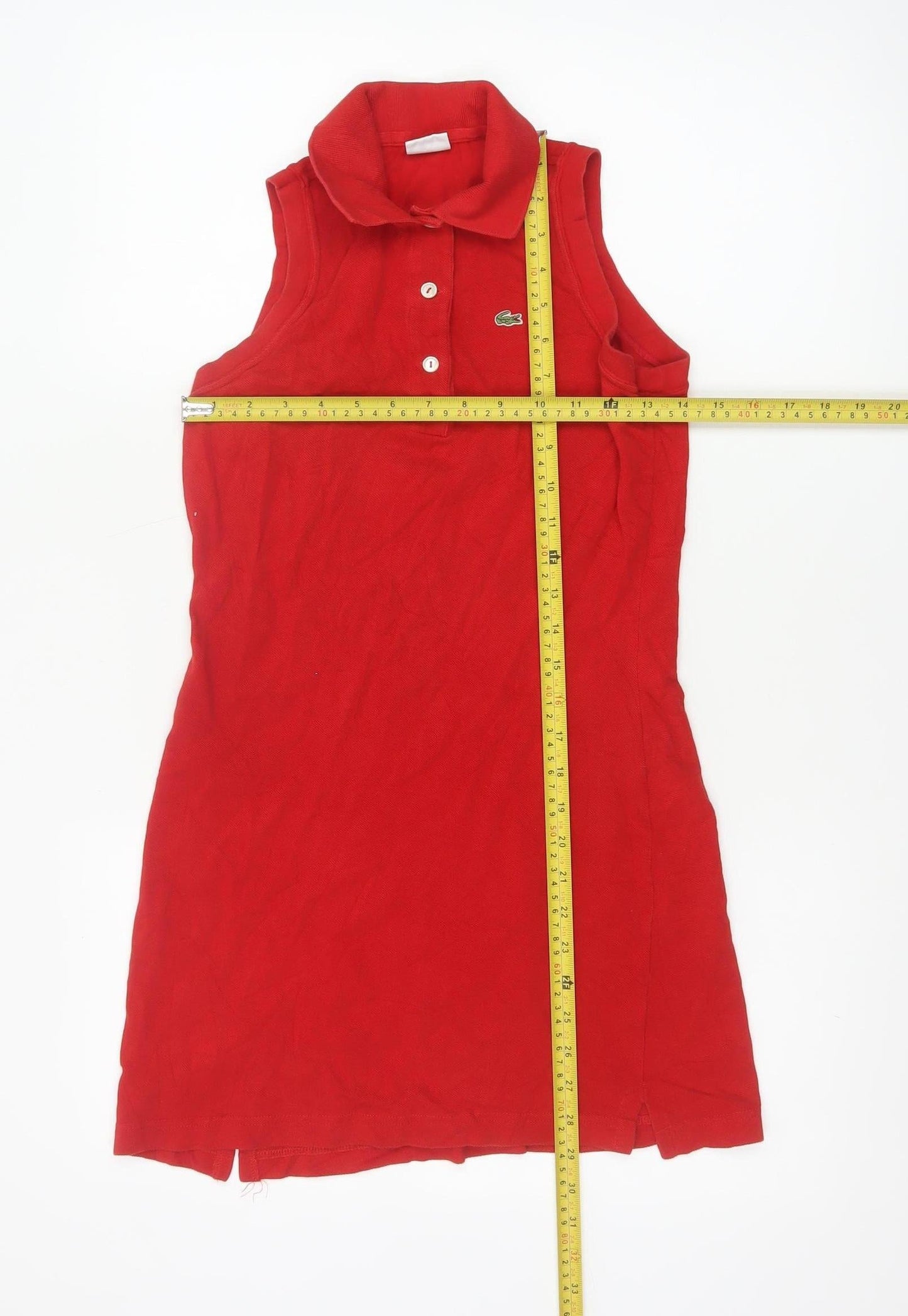 Lacoste Women Red UK 10 Shirt Dress Sleeveless Cotton Collared Logo