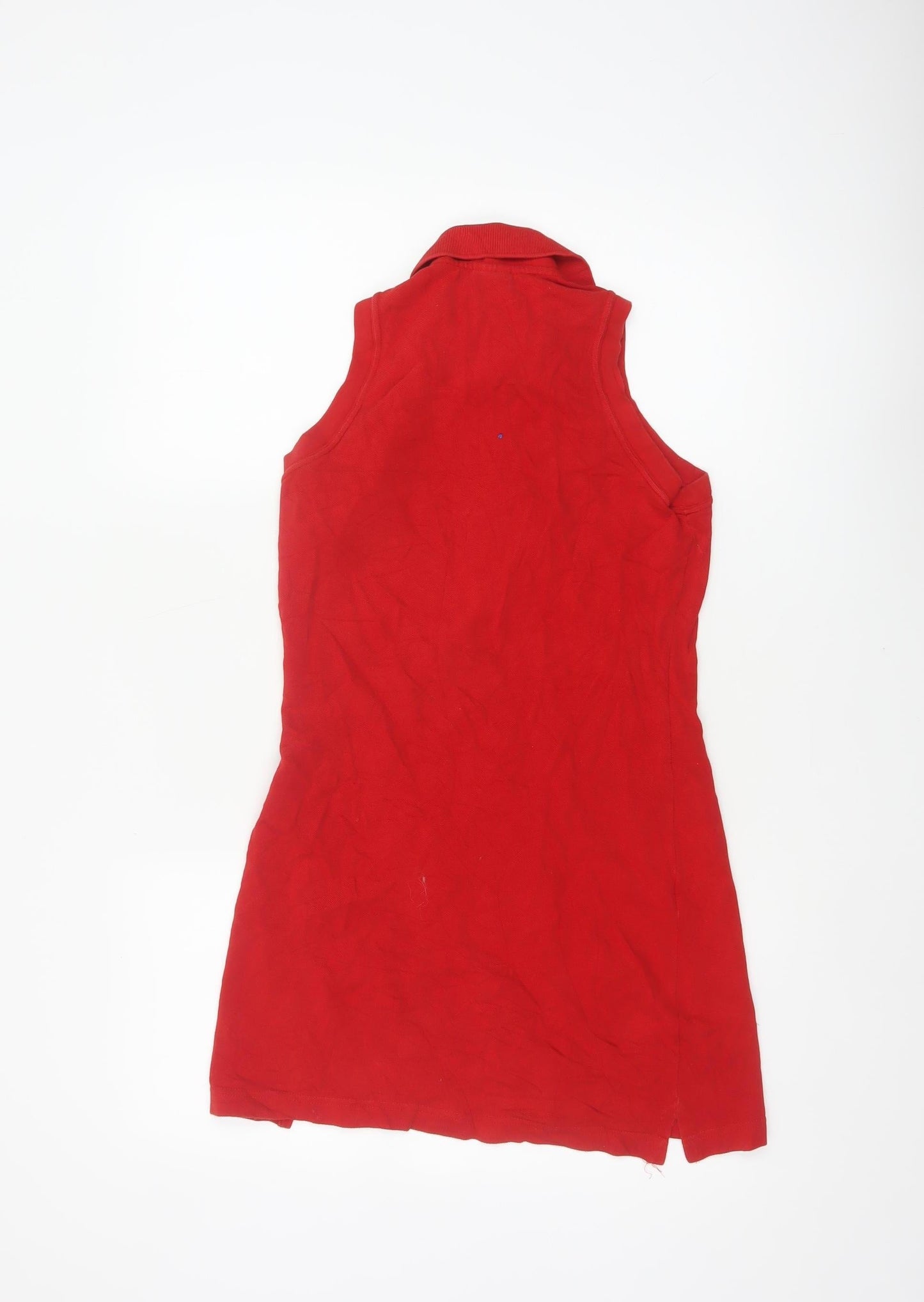 Lacoste Women Red UK 10 Shirt Dress Sleeveless Cotton Collared Logo