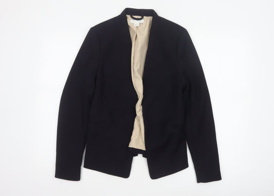 H&M Women Black UK 10 Open Front Lined Tailored Blazer Jacket