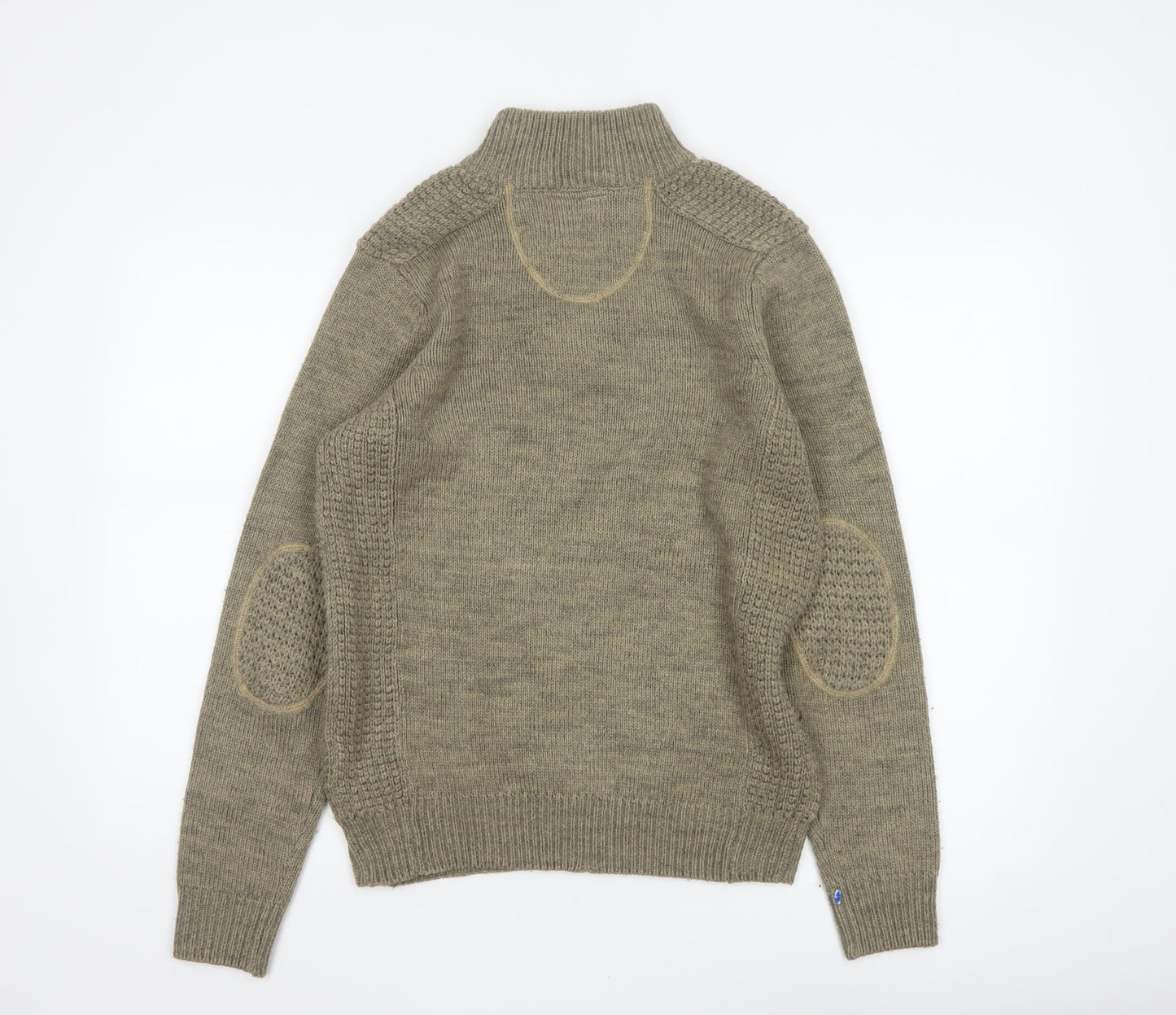 Soulcal Men’s Green S Henley High Neck Knit Wool Blend Jumper