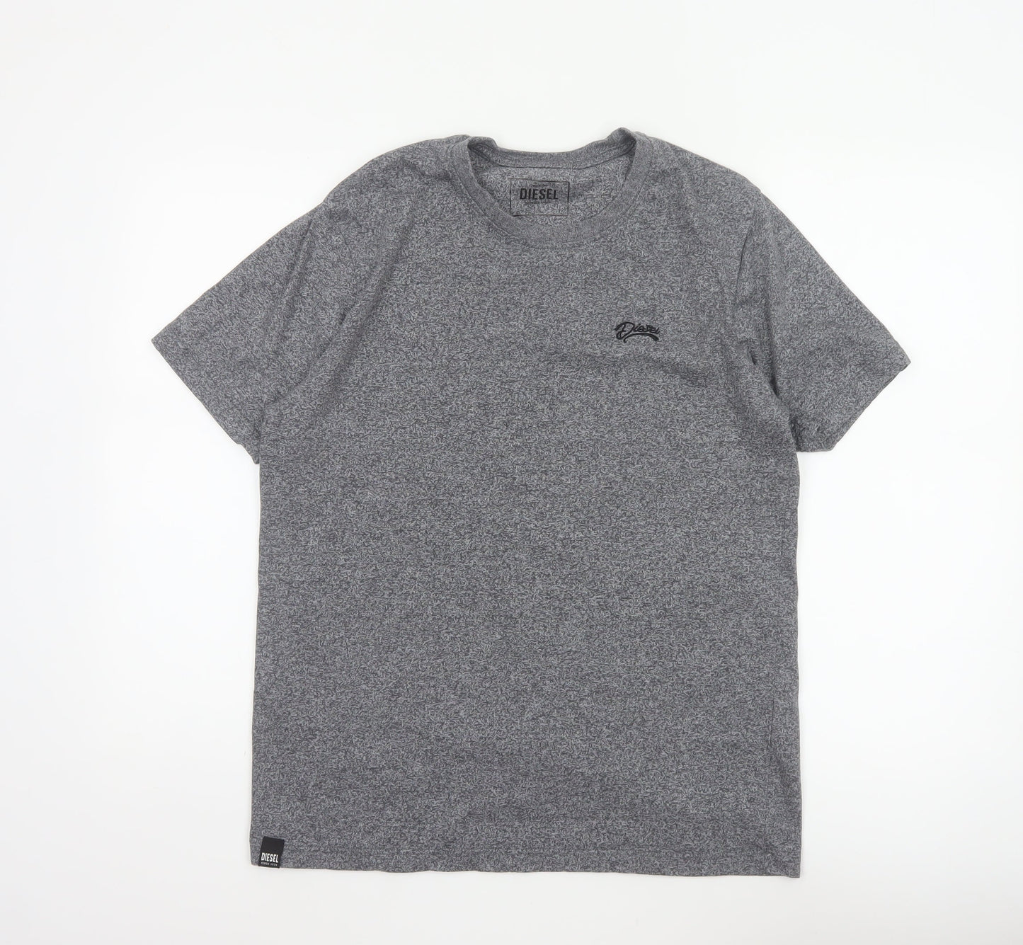 Diesel Men’s Grey Marl Logo Crew Neck Short Sleeve T-Shirt L