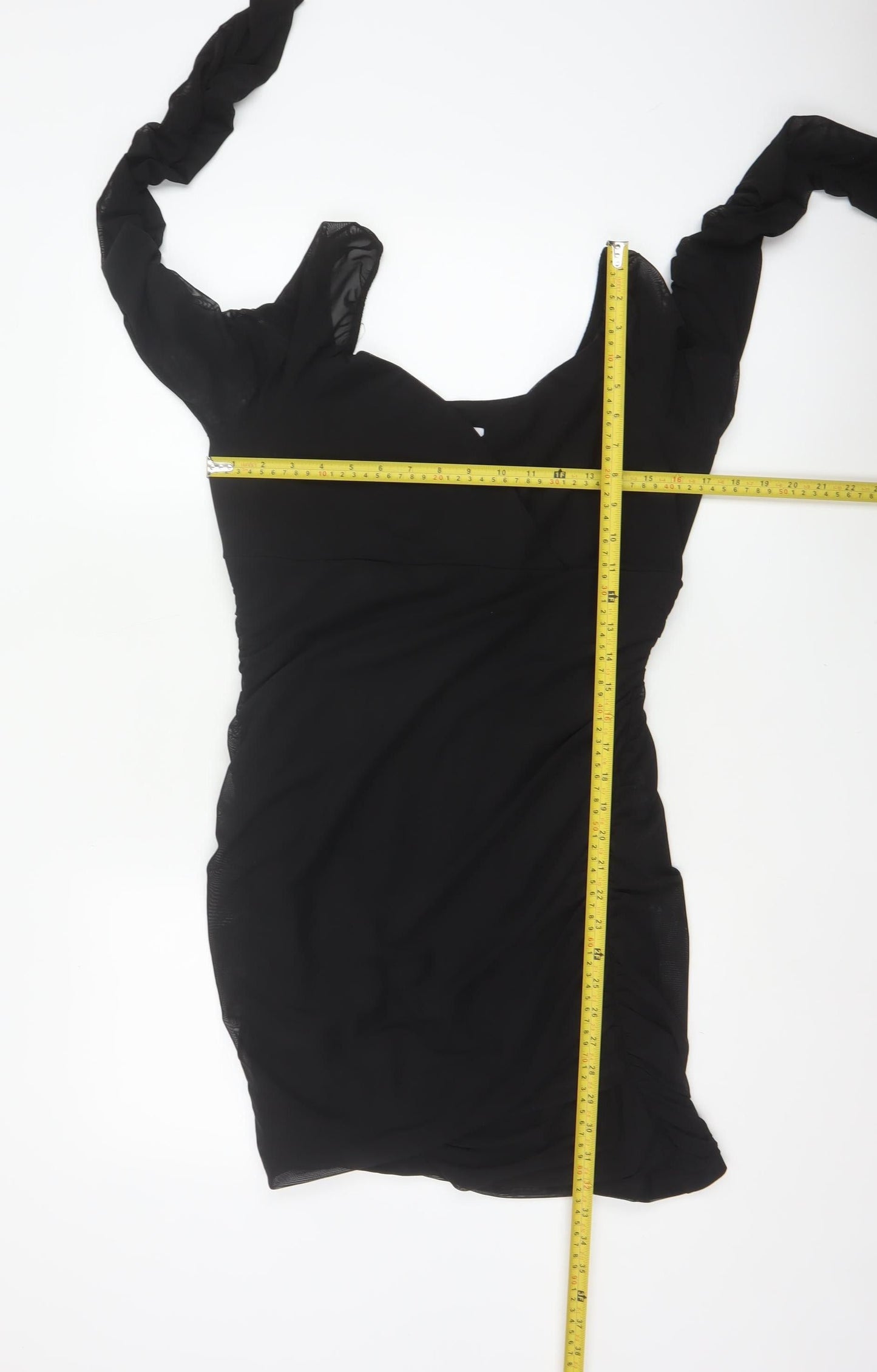 Hollister Women Black L Bodycon Knee Dress Ruched Sheer Long Sleeve