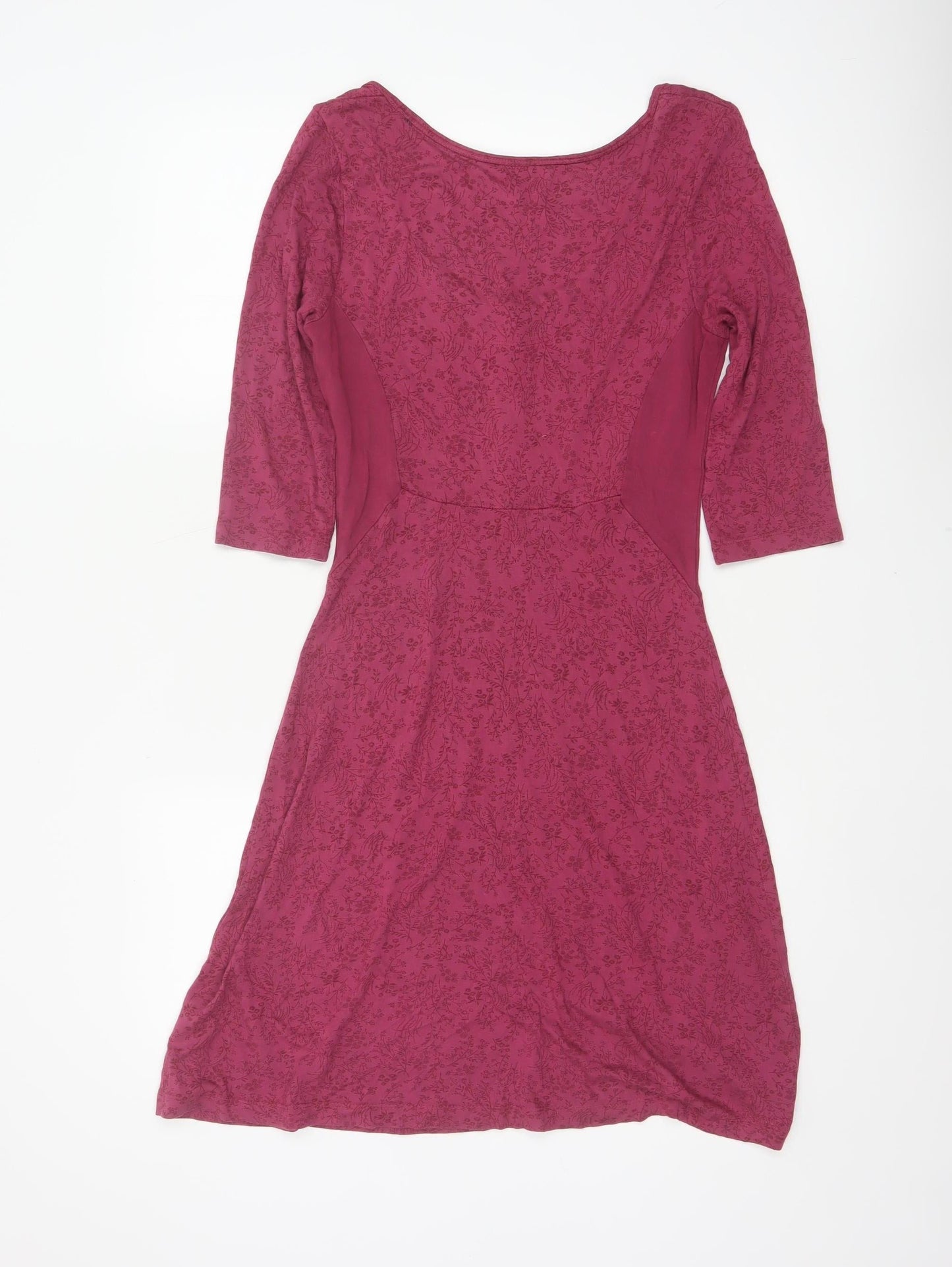 Fat Face Women Pink Floral A-Line Knee Dress UK 10 3/4 Sleeve