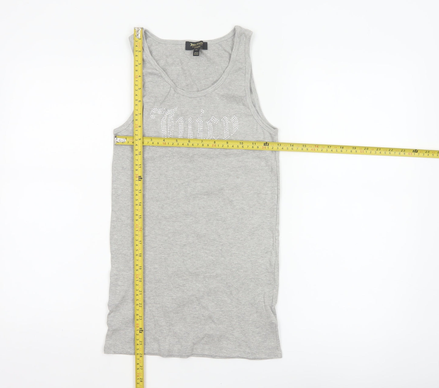 Juicy Couture Women Grey XL Rhinestone Logo Ribbed Tank Top