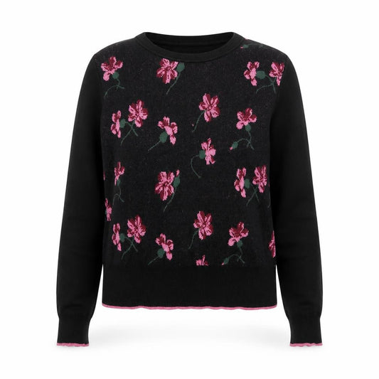 Oasis Women Black M Floral Metallic Knit Crew Neck Pullover Jumper