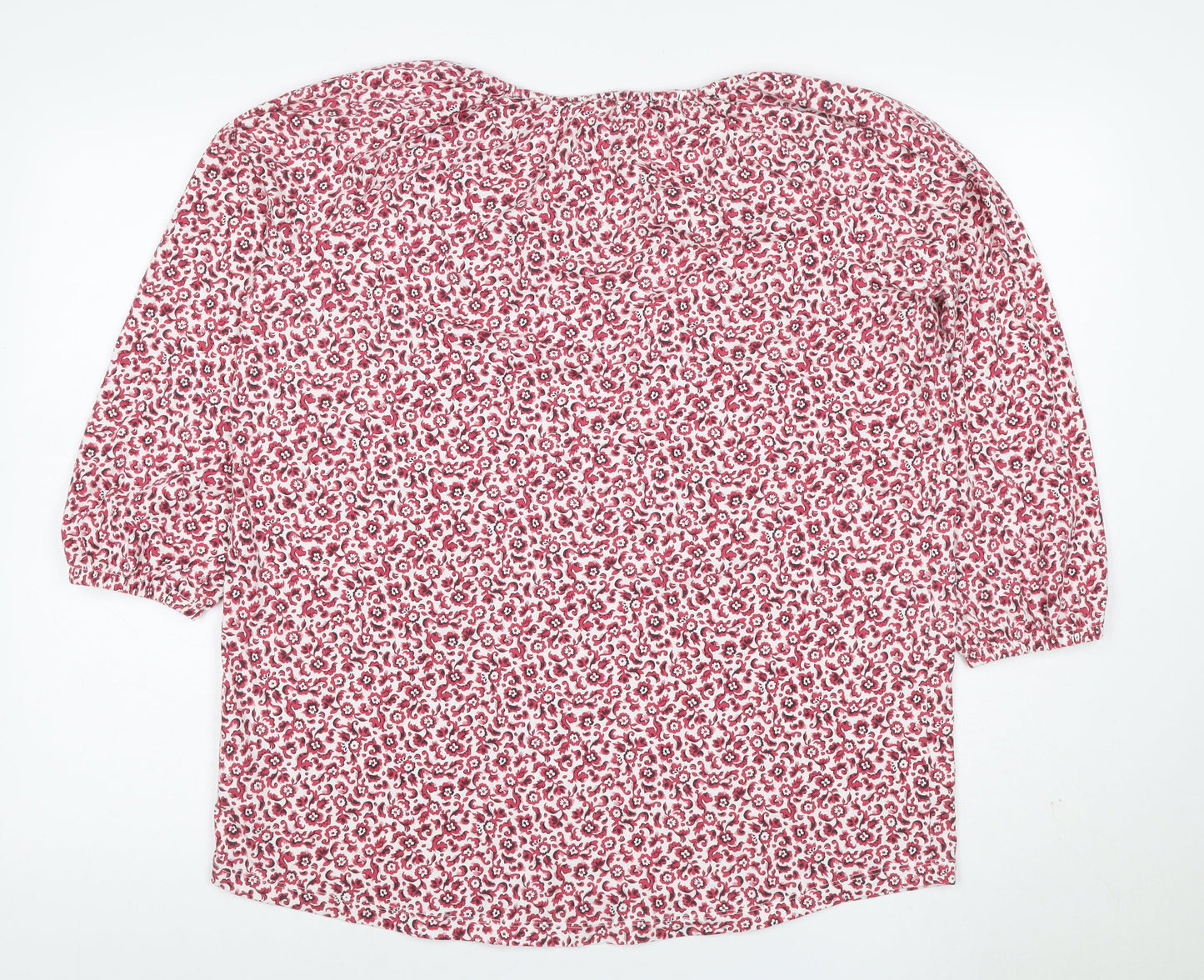 Lands' End Women Pink Floral V-Neck 3/4 Sleeve Blouse UK 14