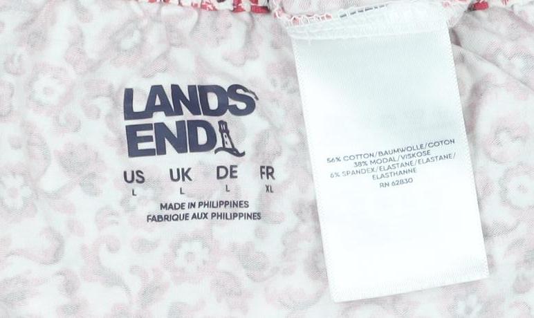 Lands' End Women Pink Floral V-Neck 3/4 Sleeve Blouse UK 14