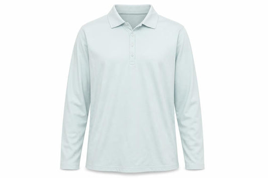 Lands' End Men Blue L Long Sleeve Cotton Polo Shirt Regular