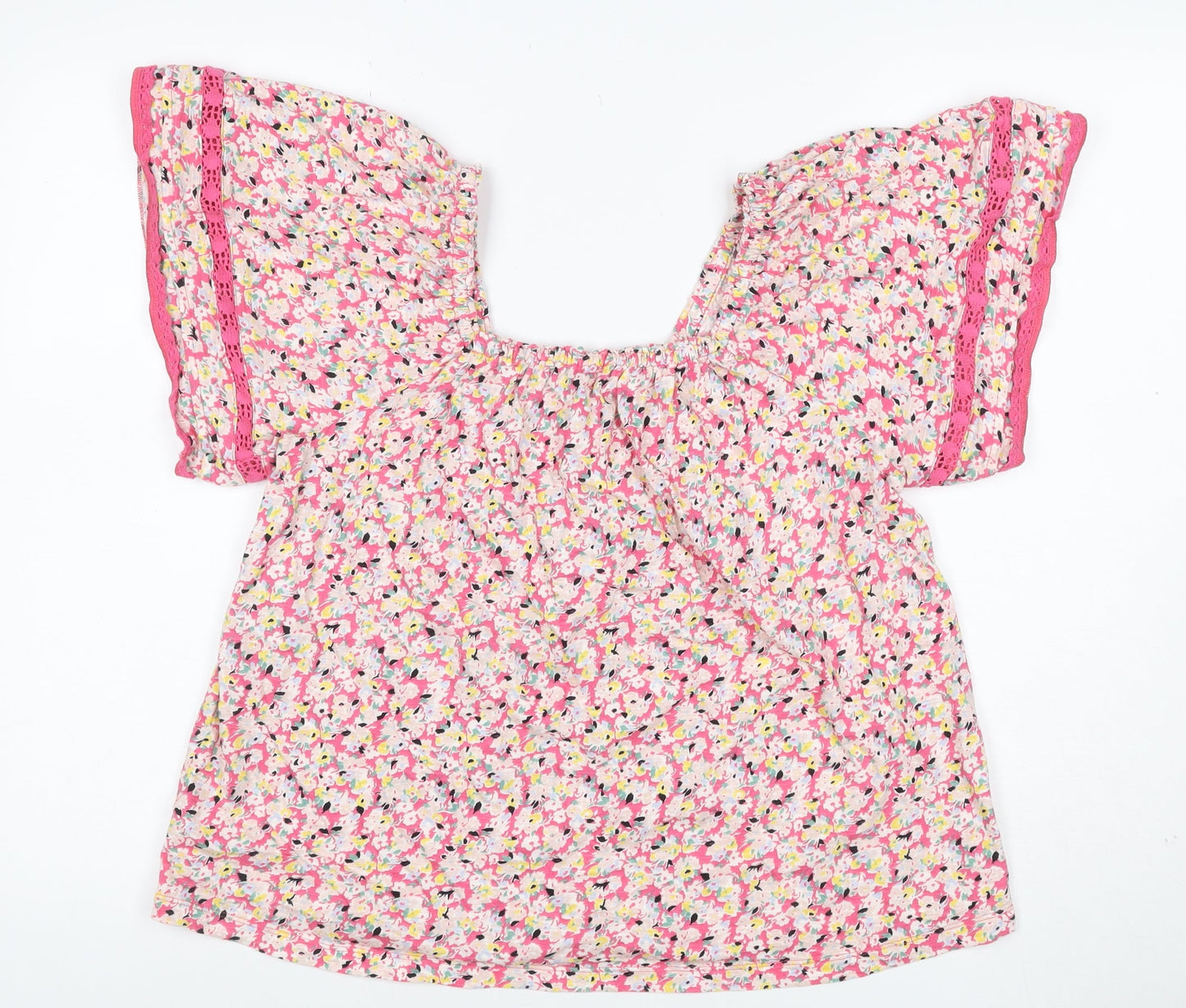 Marks and Spencer Women Pink UK 12 Floral Square Neck Lace Blouse