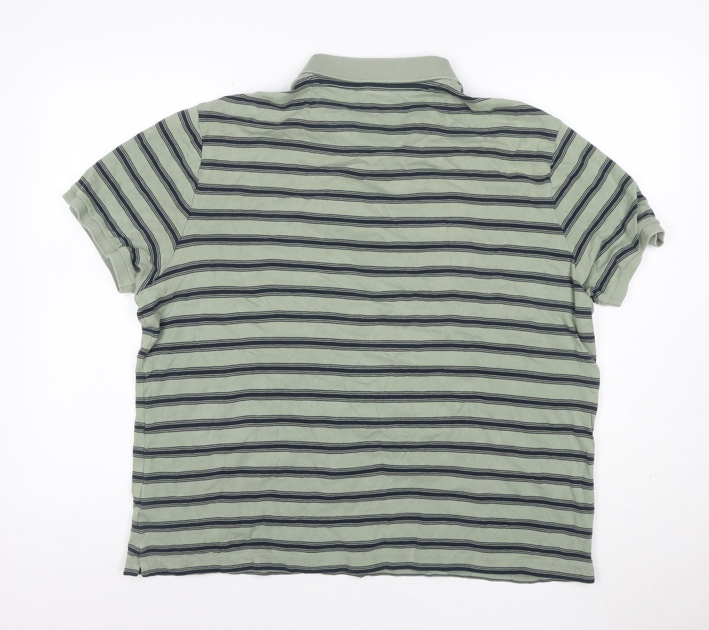Marks & Spencer Mens Green Navy Striped Cotton Polo Shirt XL