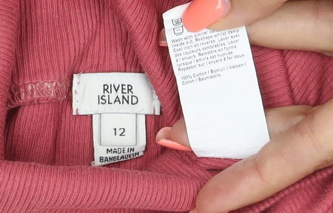 River Island Women Pink Size 12 Ribbed Roll Neck Jersey Top