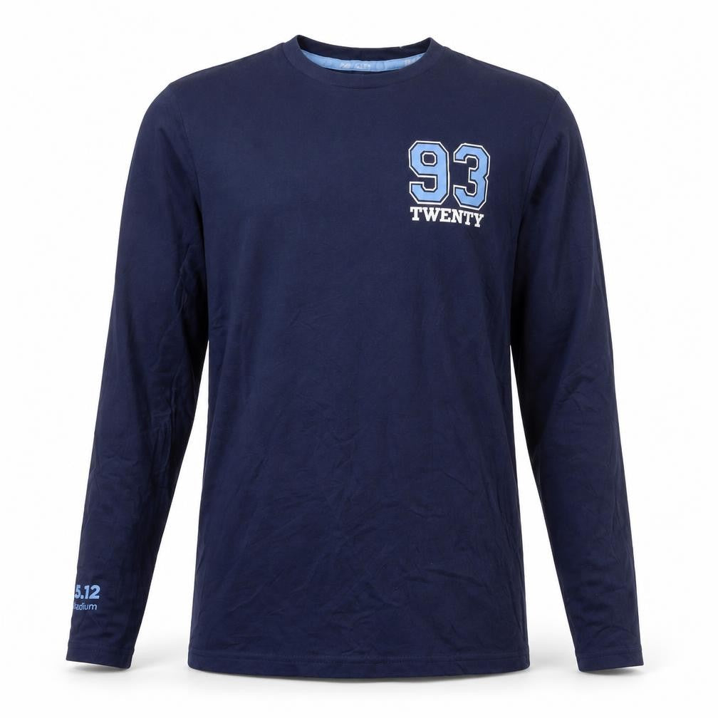 Front view of Manchester City Men’s Blue M Long Sleeve 93 Graphic T-Shirt