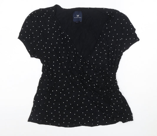 Crew Clothing Company Women Black Polka Dot Wrap Blouse Size 16