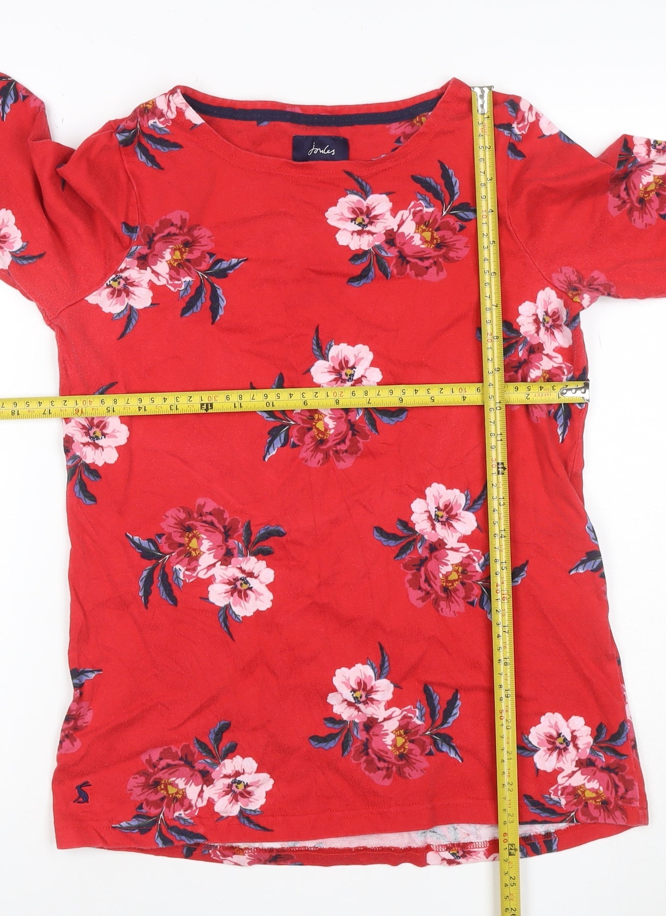 Joules Women Red UK 12 Floral Cotton Long Sleeve Jersey T-Shirt