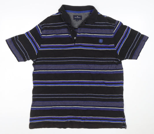 M&S Blue Harbour Men’s Black Blue Striped Cotton Polo Shirt M
