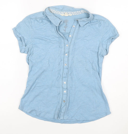 White Stuff Women Blue UK 8 Cotton Collared Pleated Button-Up Shirt