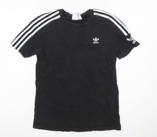 adidas Women Black UK 8 Basic 3 Stripe Crew Neck T-Shirt