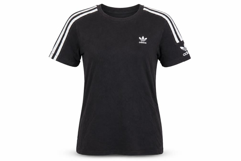 Front view of adidas Women Black UK 8 Basic 3 Stripe Crew Neck T-Shirt