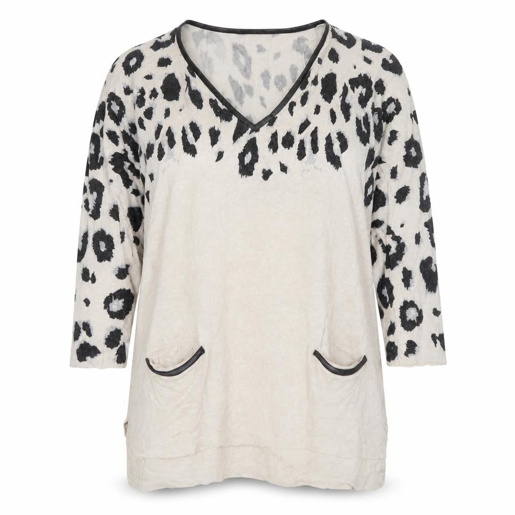 Marks & Spencer Women Beige Leopard Print V-Neck Long Sleeve Tunic Top UK 10