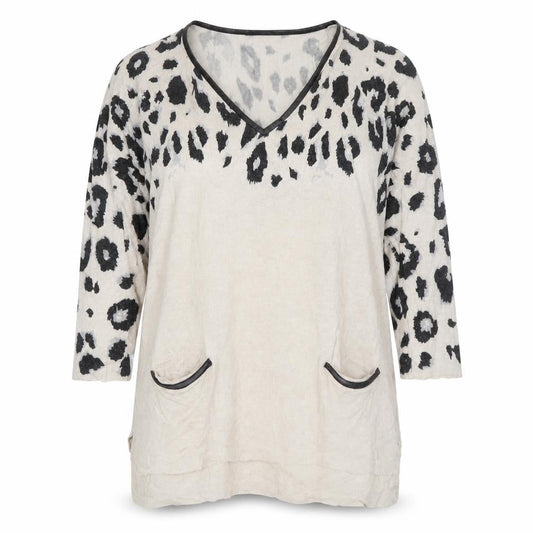 Marks & Spencer Women Beige Leopard Print V-Neck Long Sleeve Tunic Top UK 10