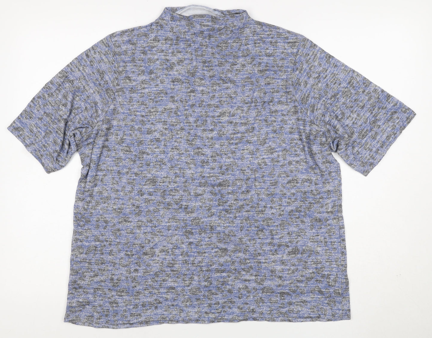 Marks & Spencer Women Blue Grey Leopard Print Mock Neck Top UK 22