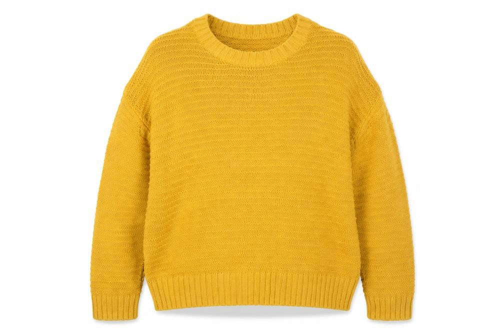 H&M Women Yellow L Cable Knit Raglan Crew Neck Pullover Jumper