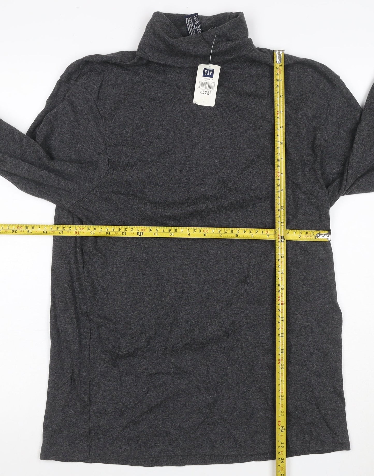 GAP Women Grey L Roll Neck Long Sleeve Cotton Basic T-Shirt