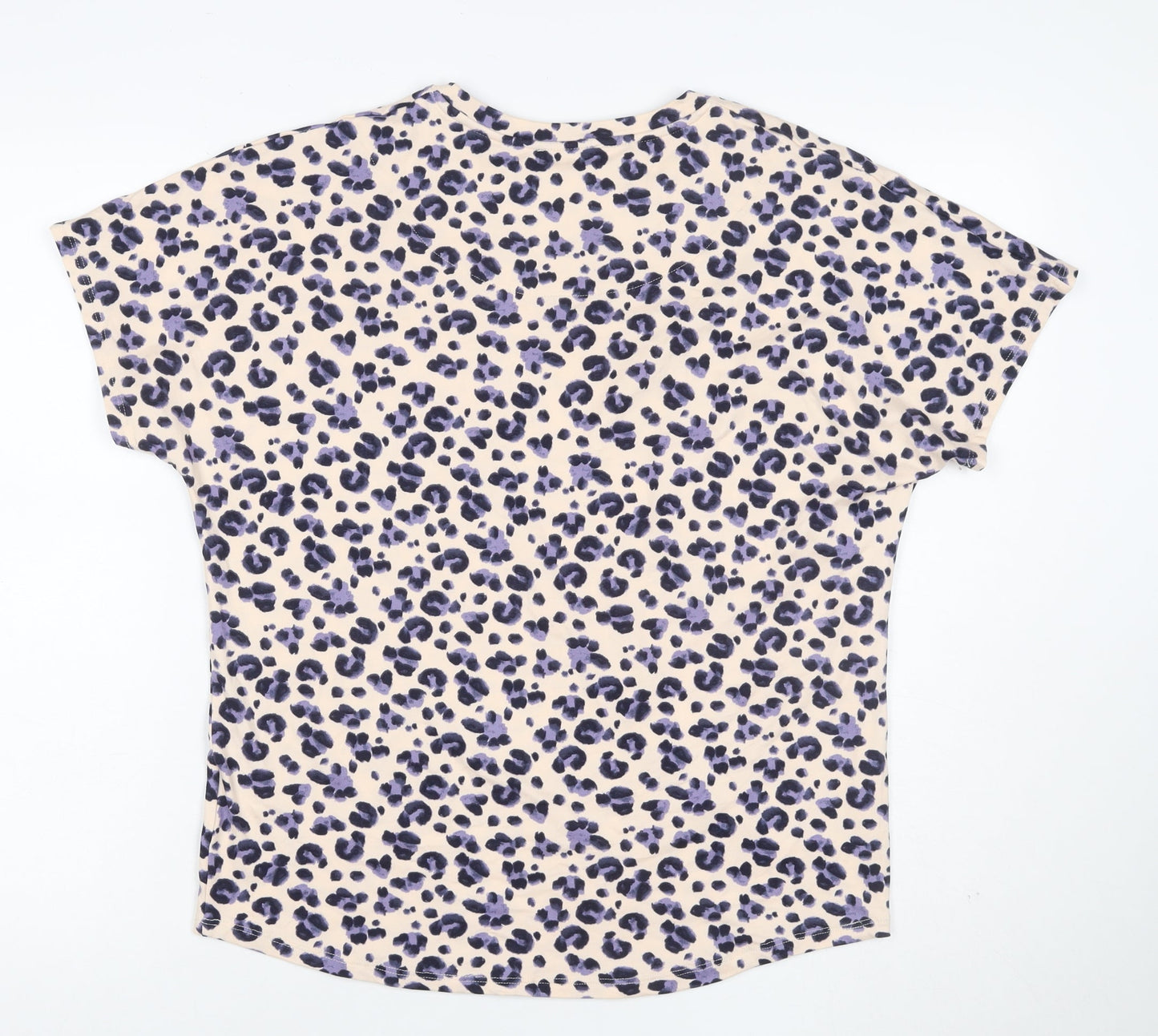 Jeff Banks Women Beige Purple Leopard Print Jersey T-Shirt UK 10