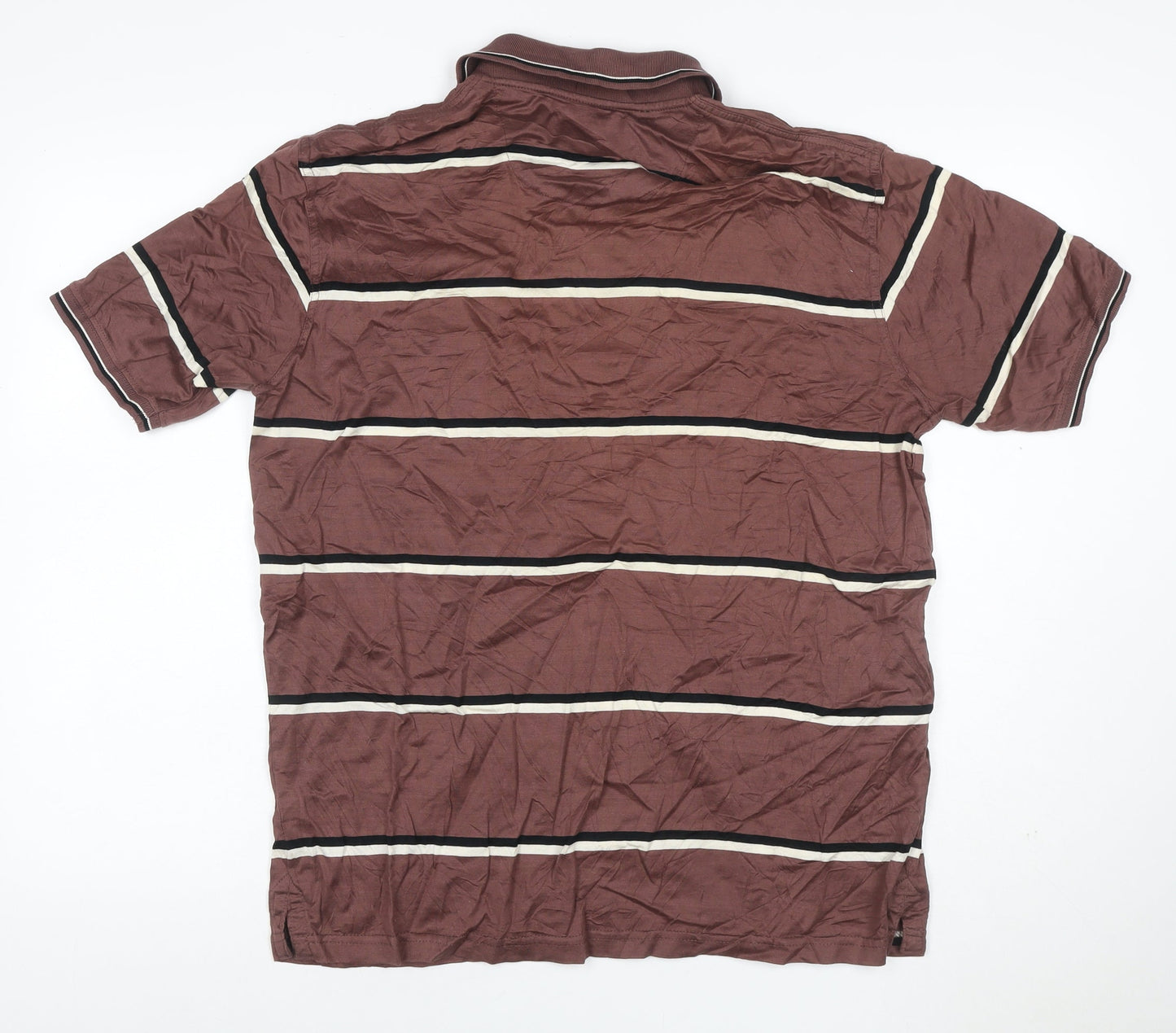 Duke Mens Brown Striped Cotton Polo Shirt XL Short Sleeve