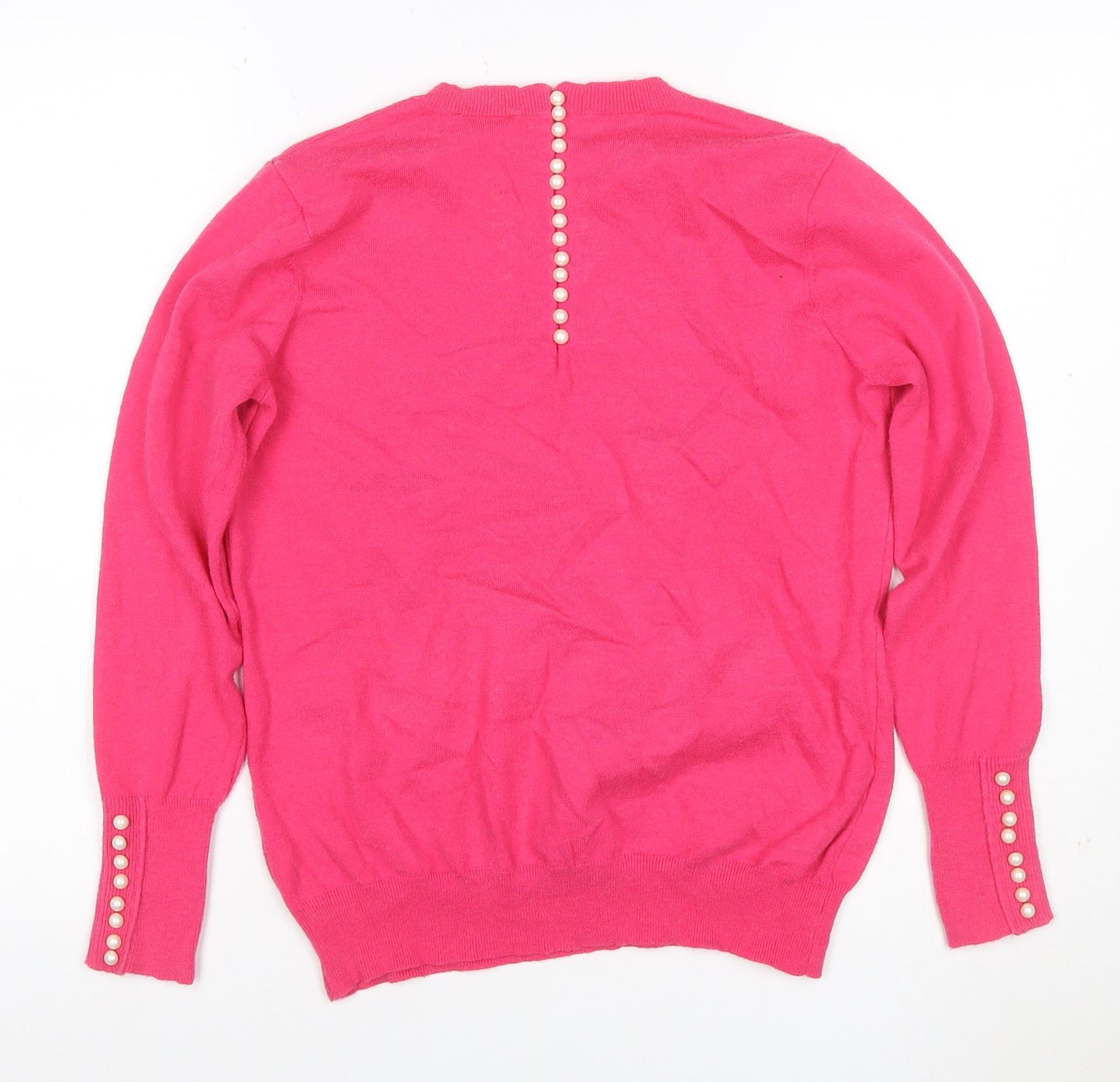 Savida Women’s Pink Pearl Button Back Crew Neck Jumper UK 14