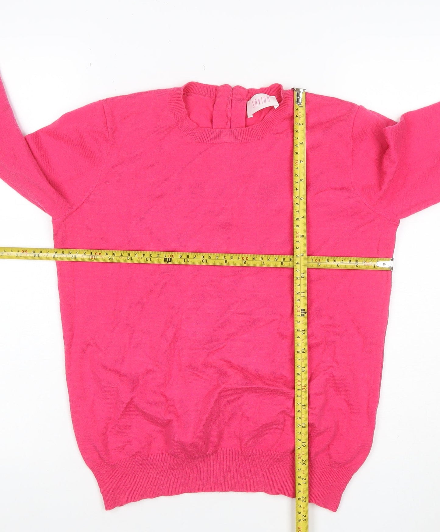 Savida Women’s Pink Pearl Button Back Crew Neck Jumper UK 14