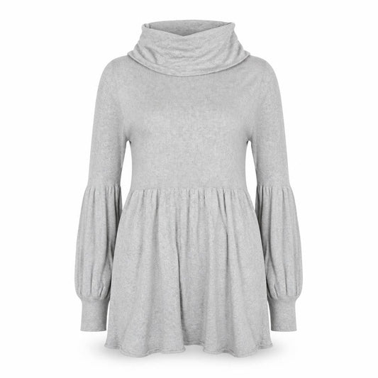 CHIC Women Grey L Knit Cowl Neck Fit & Flare Short Jumper Dress