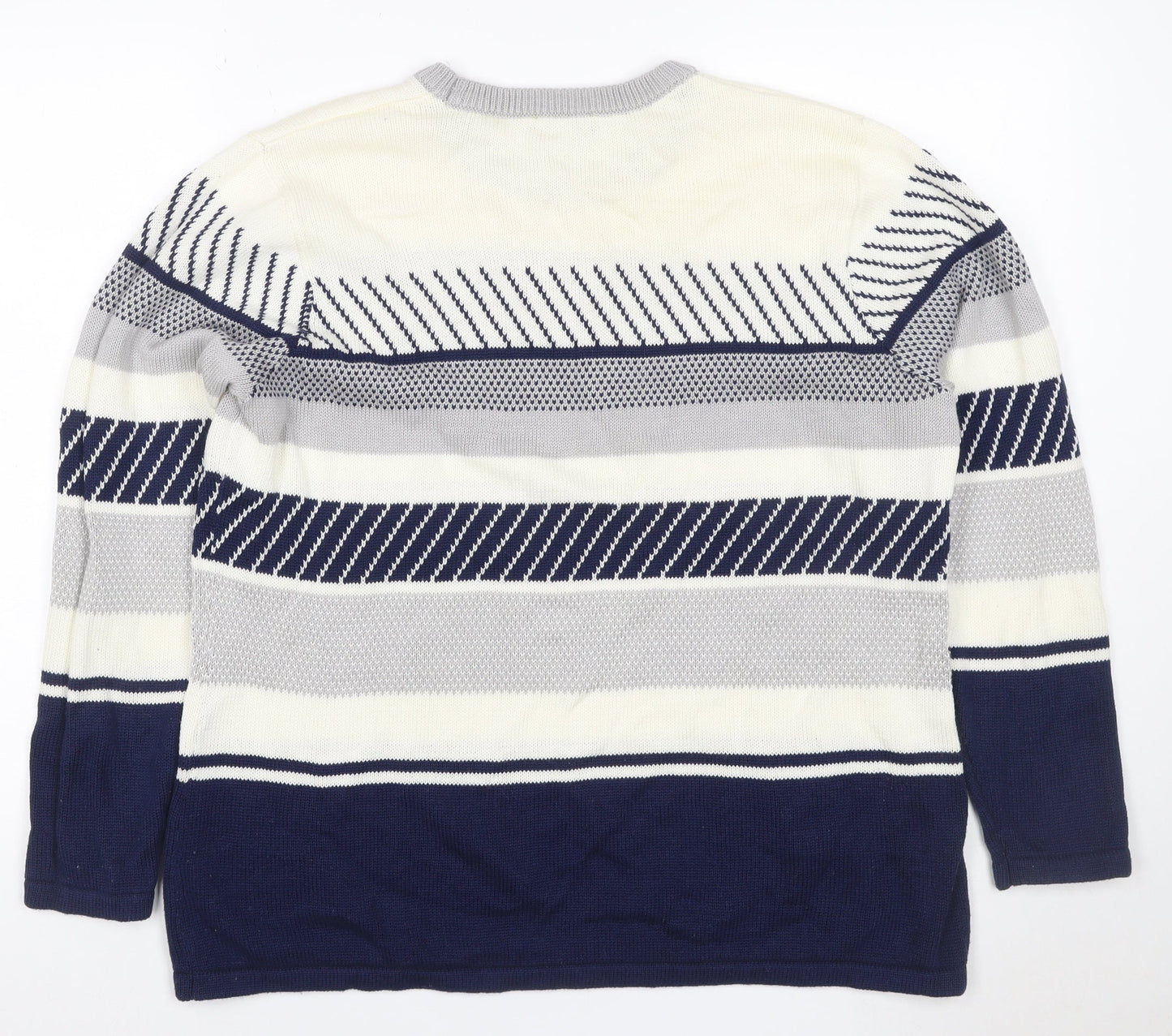 Sunday Women’s Navy Grey White Striped Knit Jumper XL Crew Neck