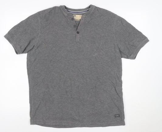 Marks and Spencer Men Grey Large Henley Short Sleeve Cotton Polo Shirt