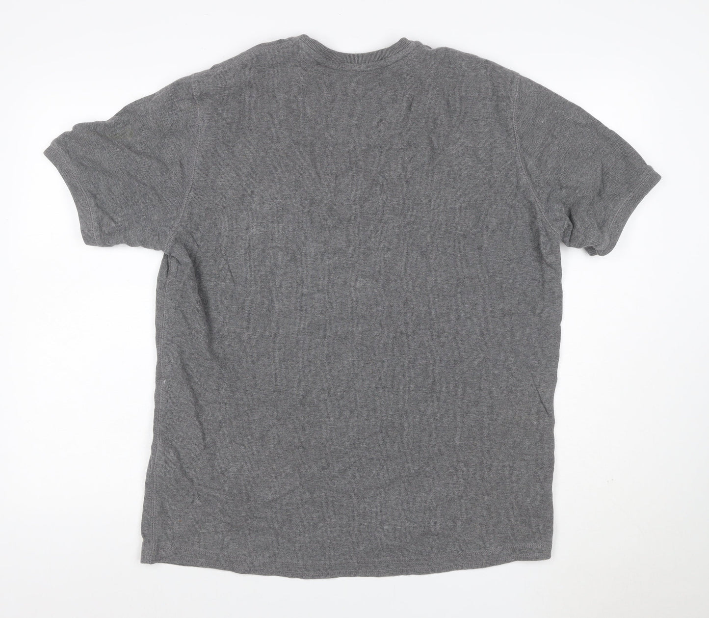 Marks and Spencer Men Grey Large Henley Short Sleeve Cotton Polo Shirt