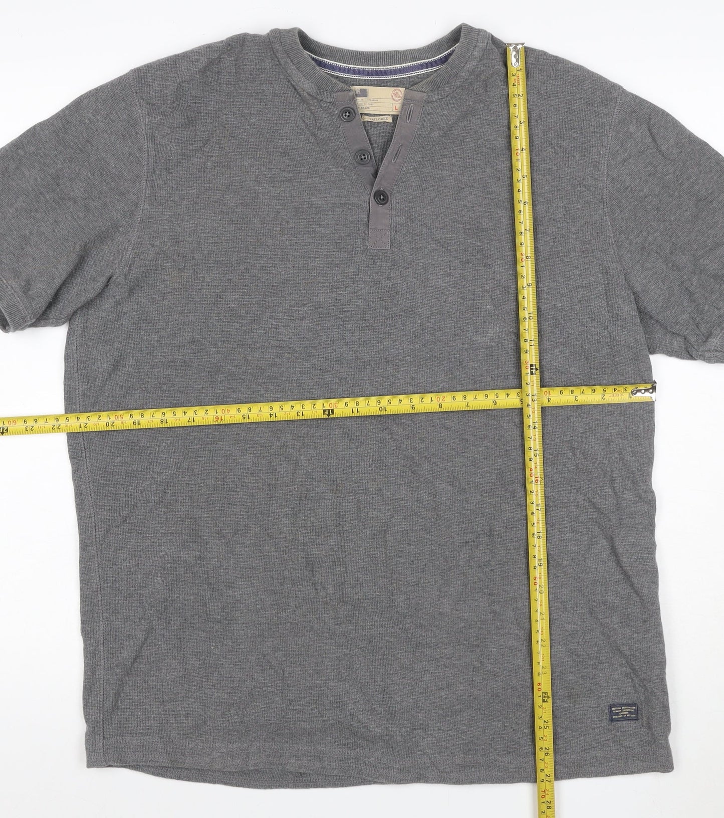 Marks and Spencer Men Grey Large Henley Short Sleeve Cotton Polo Shirt