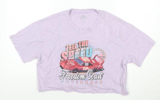 Hollister Women Purple S Cropped Cotton Car Graphic T-Shirt