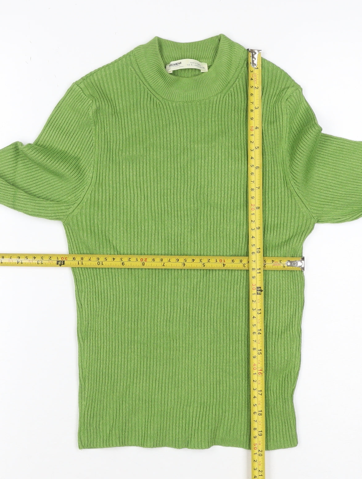Pull&Bear Women’s Green UK 8 Rib Knit Mock Neck Slim Jumper