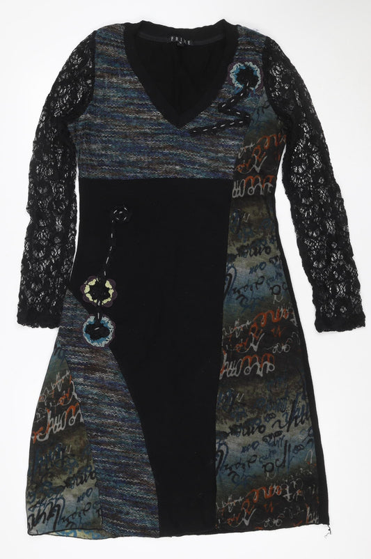 Frime Women’s Multicoloured M Sheath Knit Lace Sleeve Dress