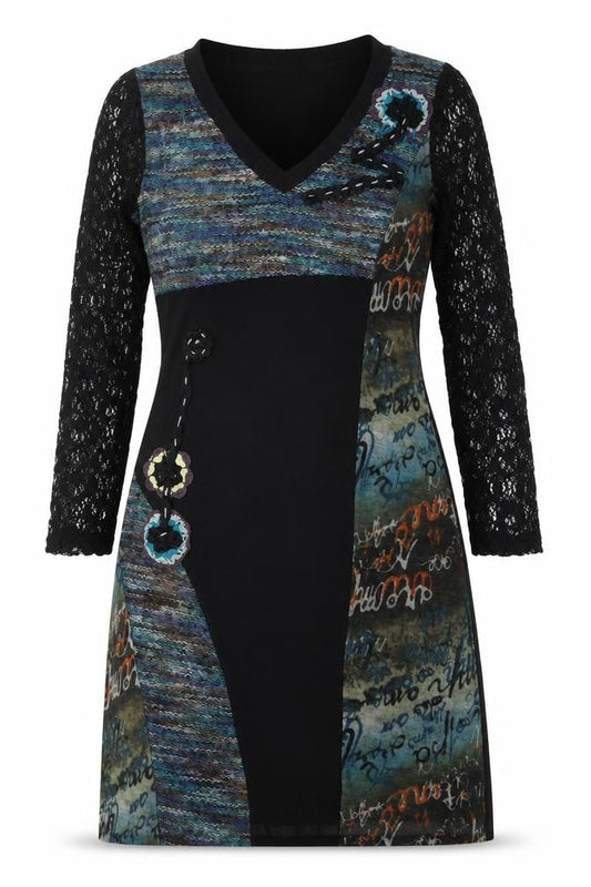 Frime Women’s Multicoloured M Sheath Knit Lace Sleeve Dress