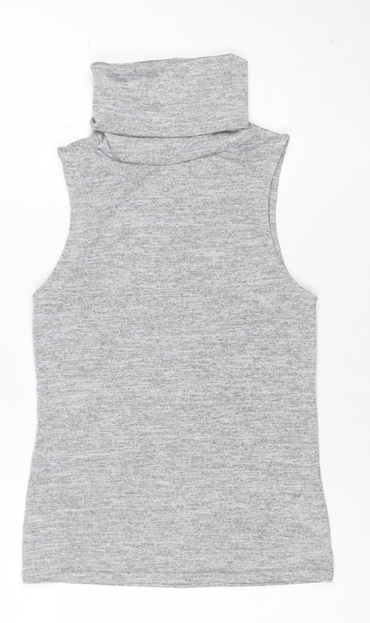 New Look Women Grey Size 6 Basic Stretch Jersey T-Shirt