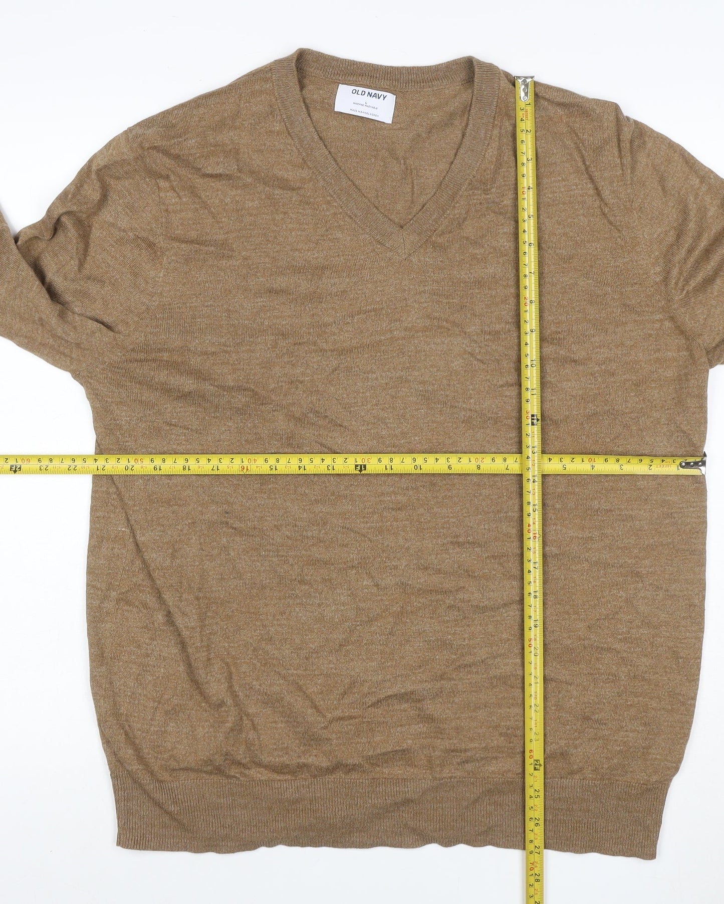 Old Navy Men’s Brown L V-Neck Lightweight Cotton Blend Jumper