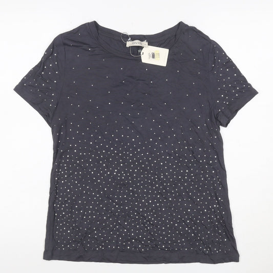 Oasis Women Blue M Studded Short Sleeve Jersey T-Shirt