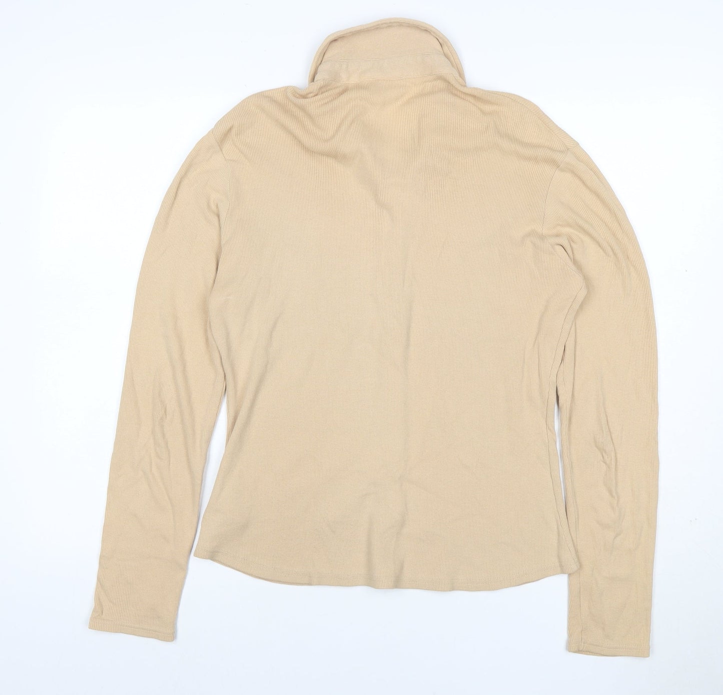 Next Women Beige UK 12 Ribbed Collared Button-Up Long Sleeve Top