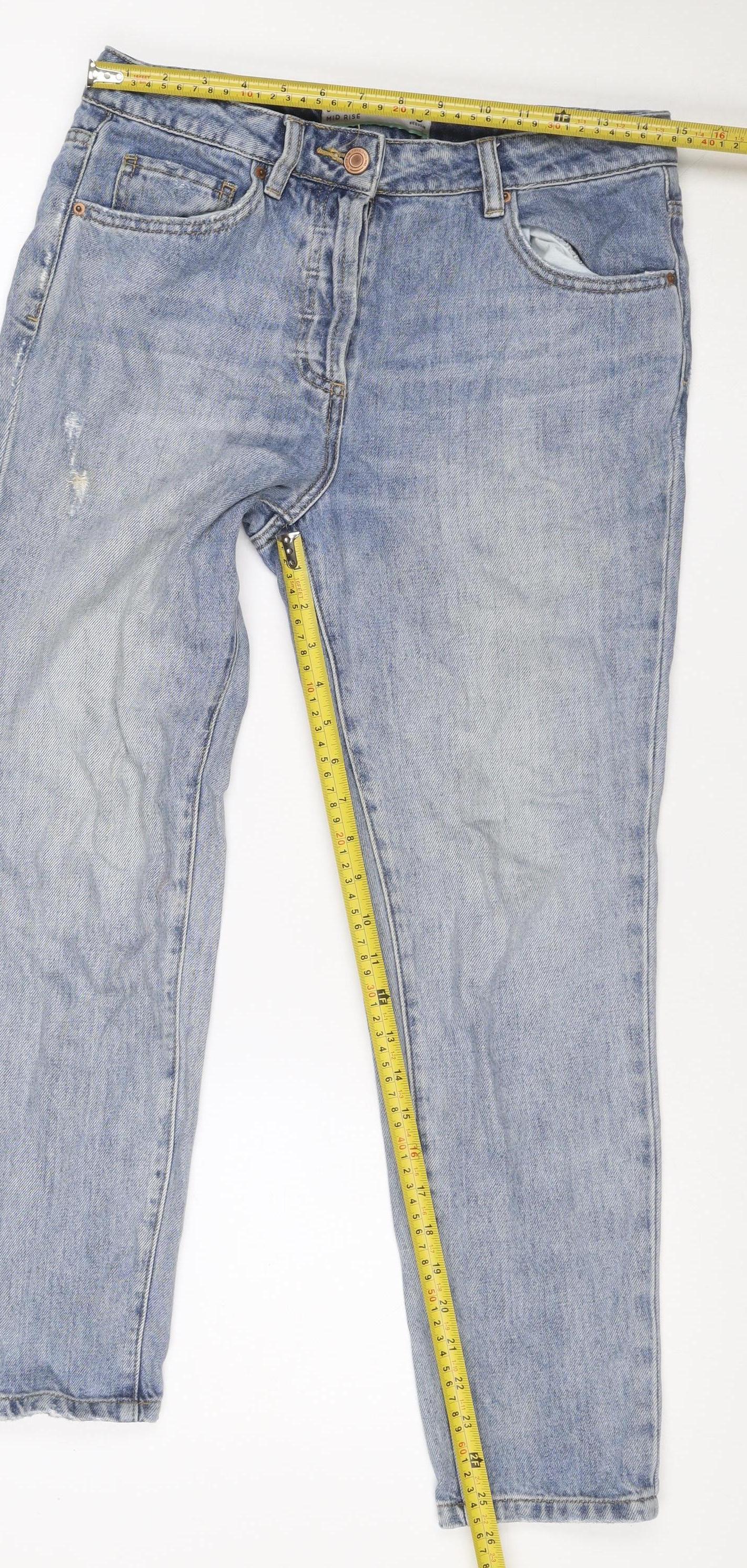 Next Women Blue UK 8 Crop Boyfriend Mid Rise Distressed Jeans