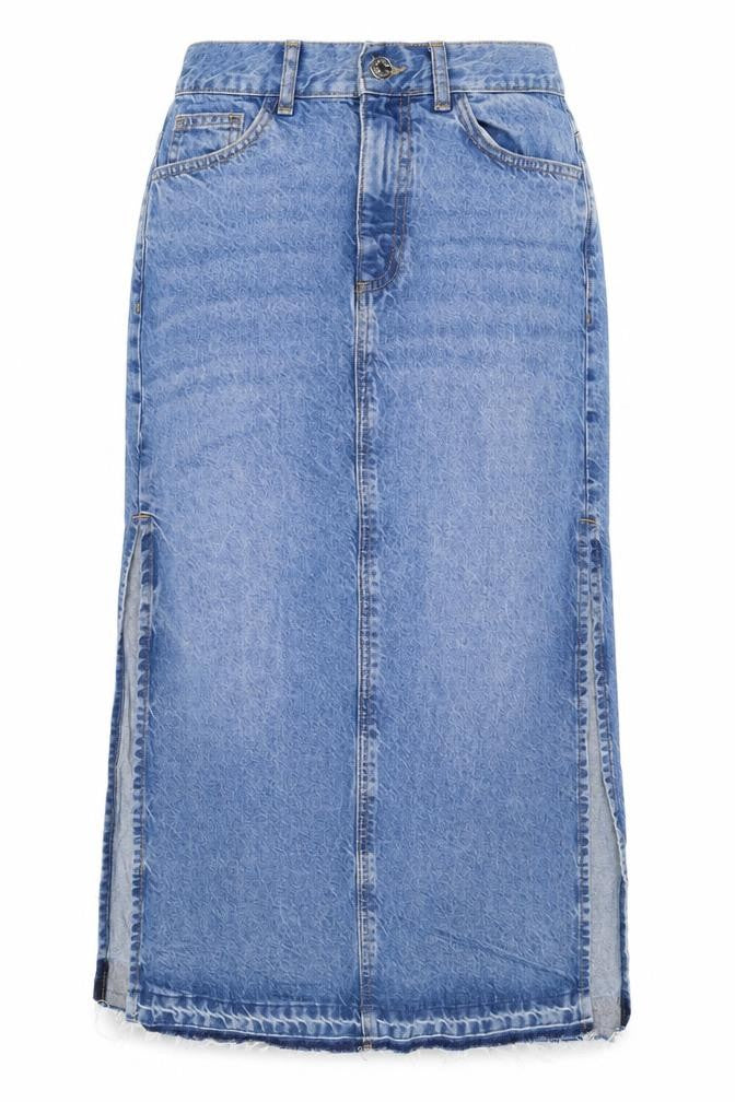 Front view of Denim Co. Women Blue UK 8 Knee Length Pencil Denim Skirt