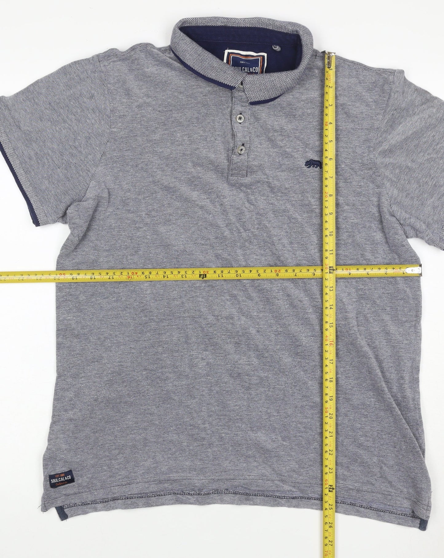 SoulCal & Co Men’s Grey XL Cotton Bear Logo Short Sleeve Polo Shirt